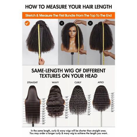 How to measure your hair length same length wig of different textures on your head