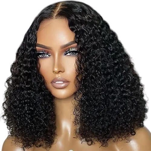 A woman is wearing a curly wig on a mannequin.