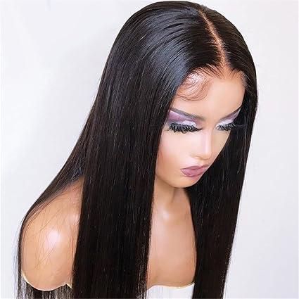 A woman is wearing a lace front wig on a mannequin.