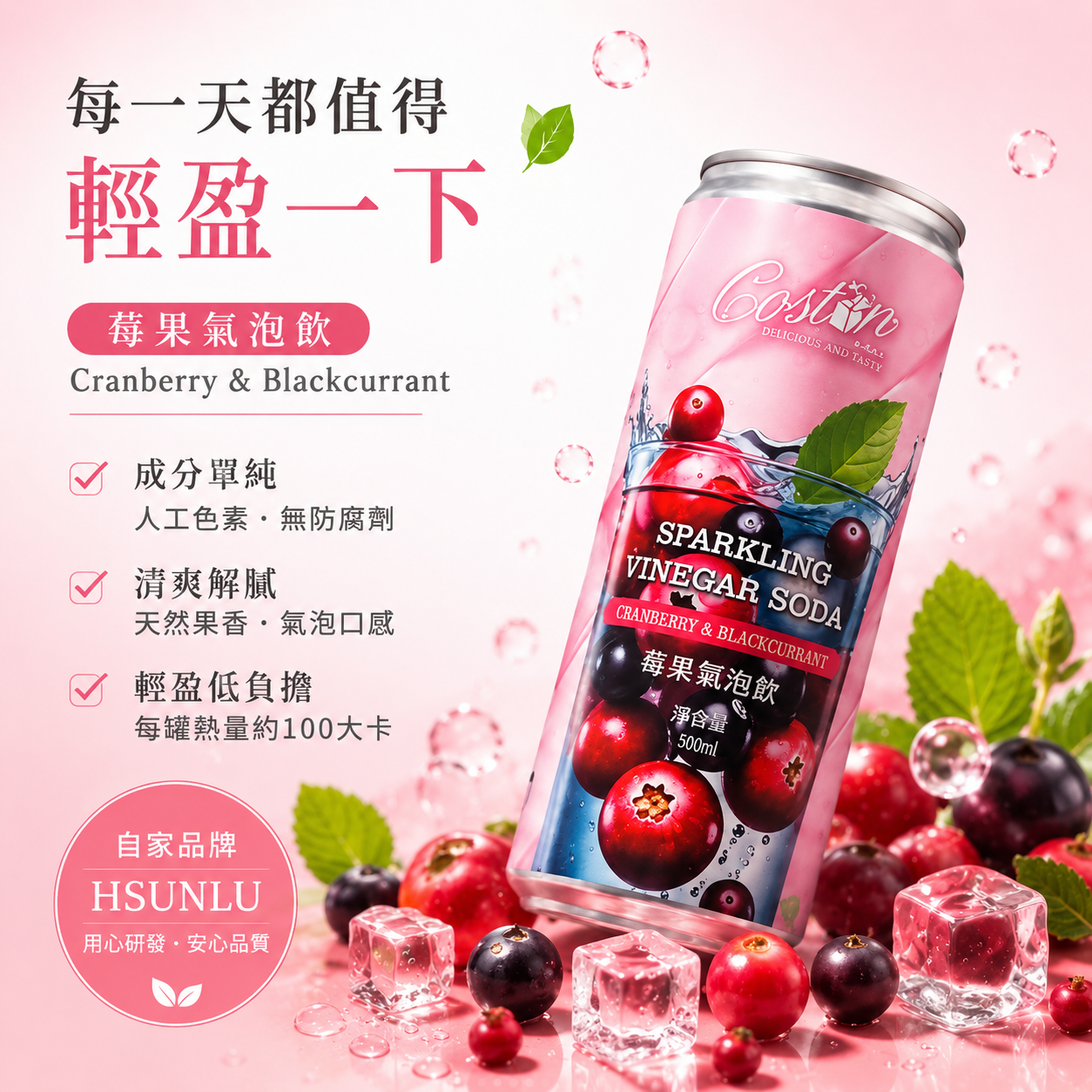 HSUNLU 莓果氣泡飲330ml*12瓶/箱