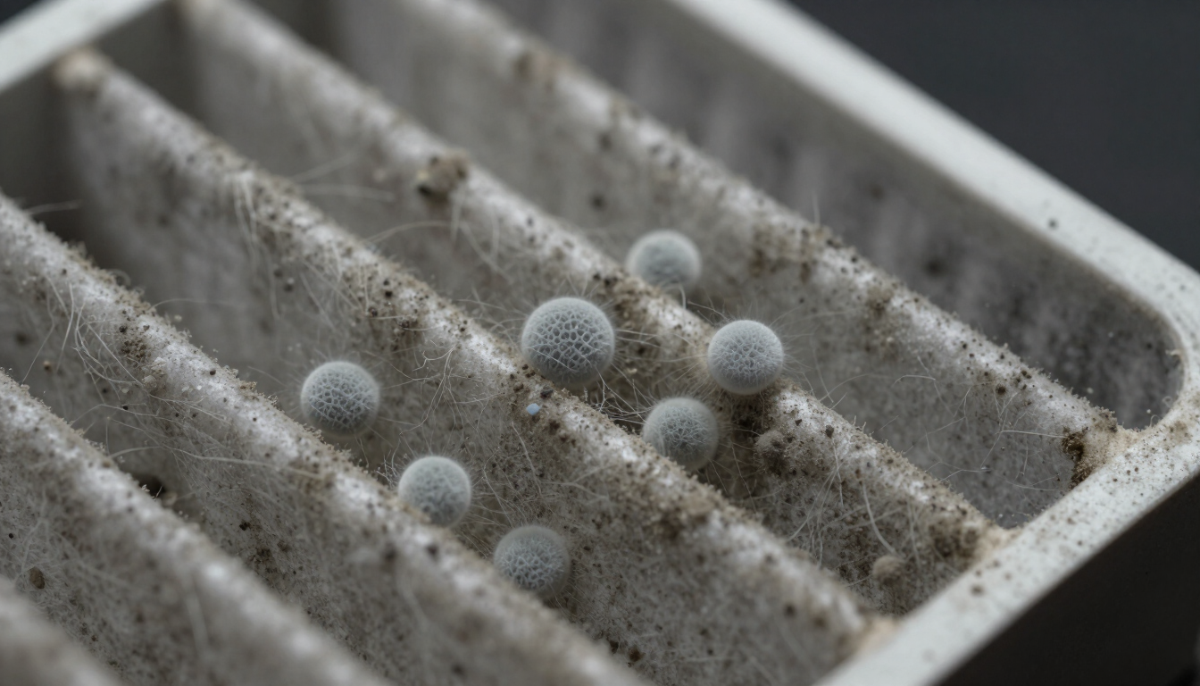 Dirty HVAC filter with microscopic spores