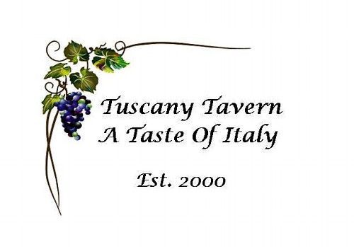 Tuscany Tavern logo with grape vine and text: 