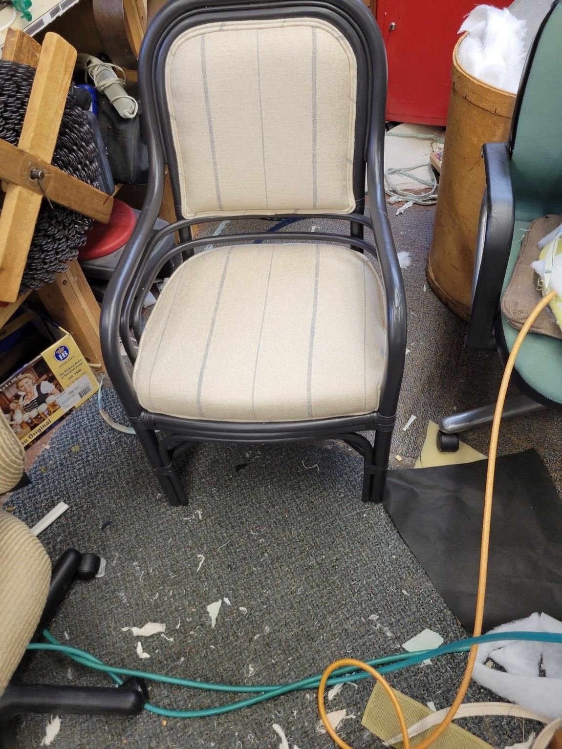 A Chair With A Striped Cushion — Upholstery in Danvers, MA