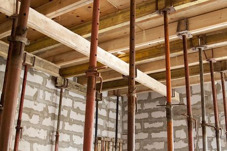 Basement construction in progress in a newly constructing house