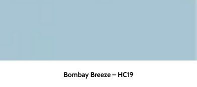 A light blue paint swatch labeled