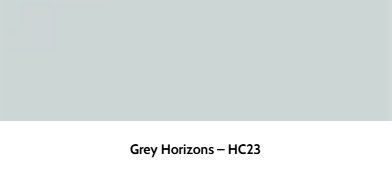 A rectangular paint sample of a soft, cool grey color labeled