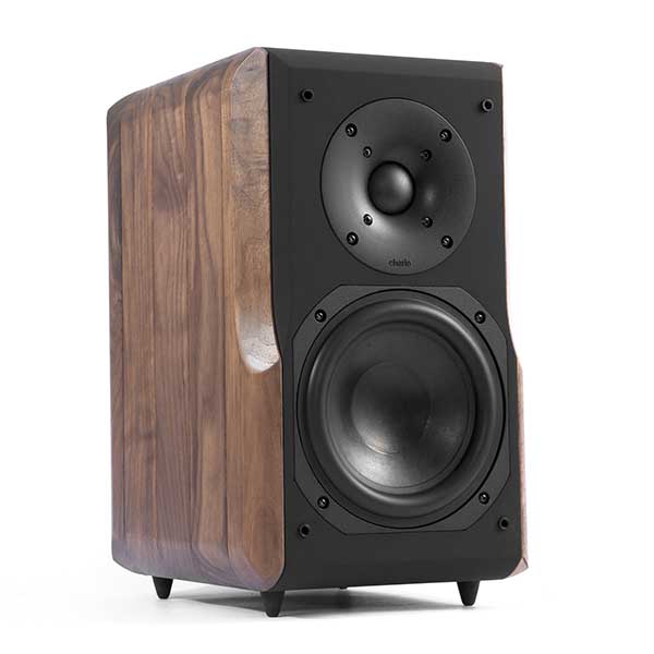 A close up of a speaker on a white background.