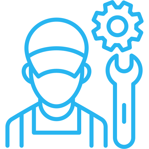Mechanic with a wrench and gear icon.