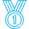 Blue medal with number 1, signifying first place.