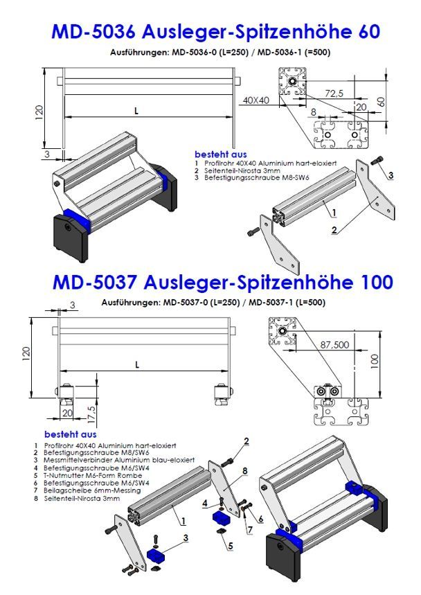 MD-5036 Ausleger Spitzenhoehe 60 - 5037 100
