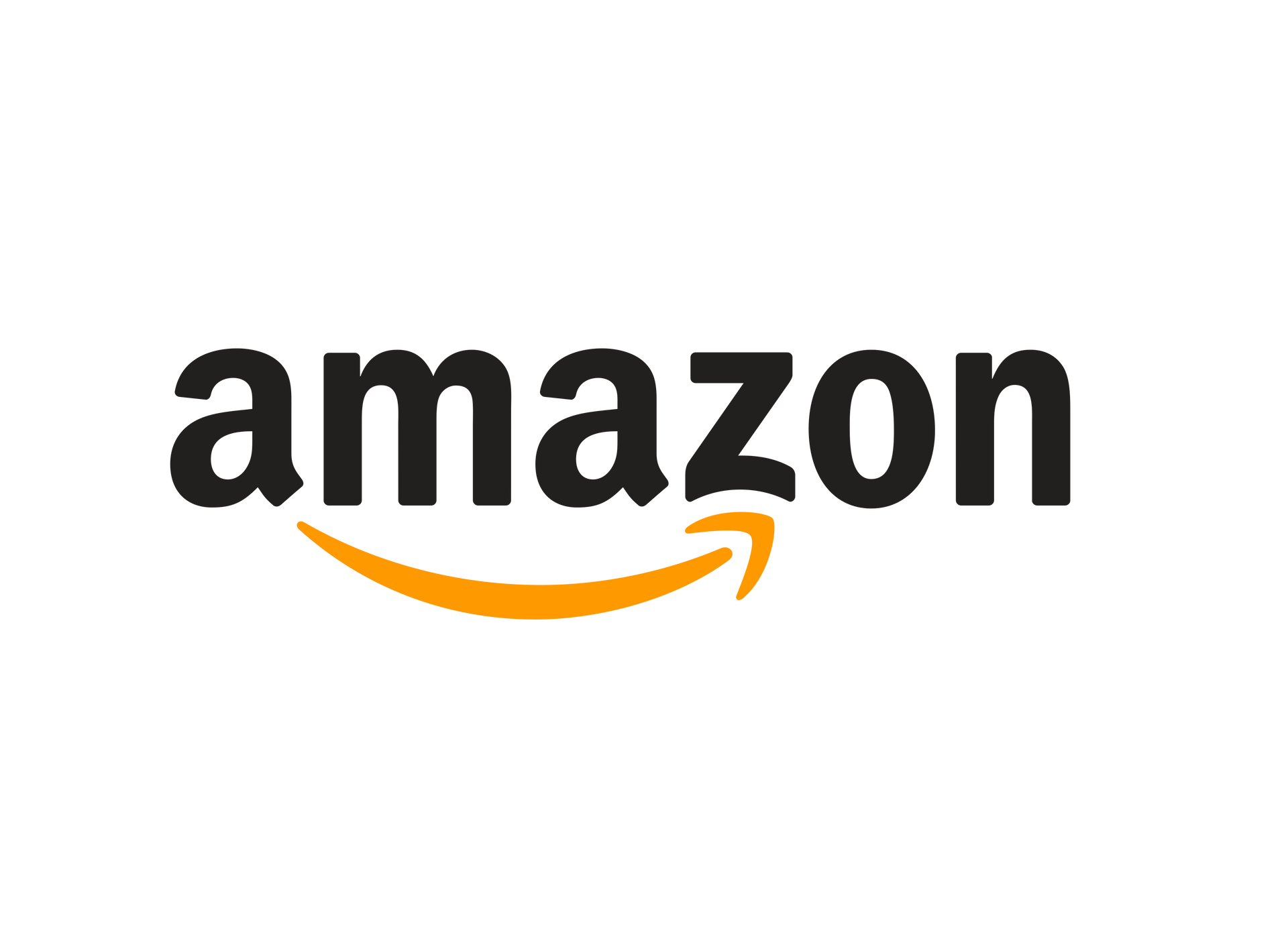Amazon logo: Black text with a yellow arrow-like smile underneath.