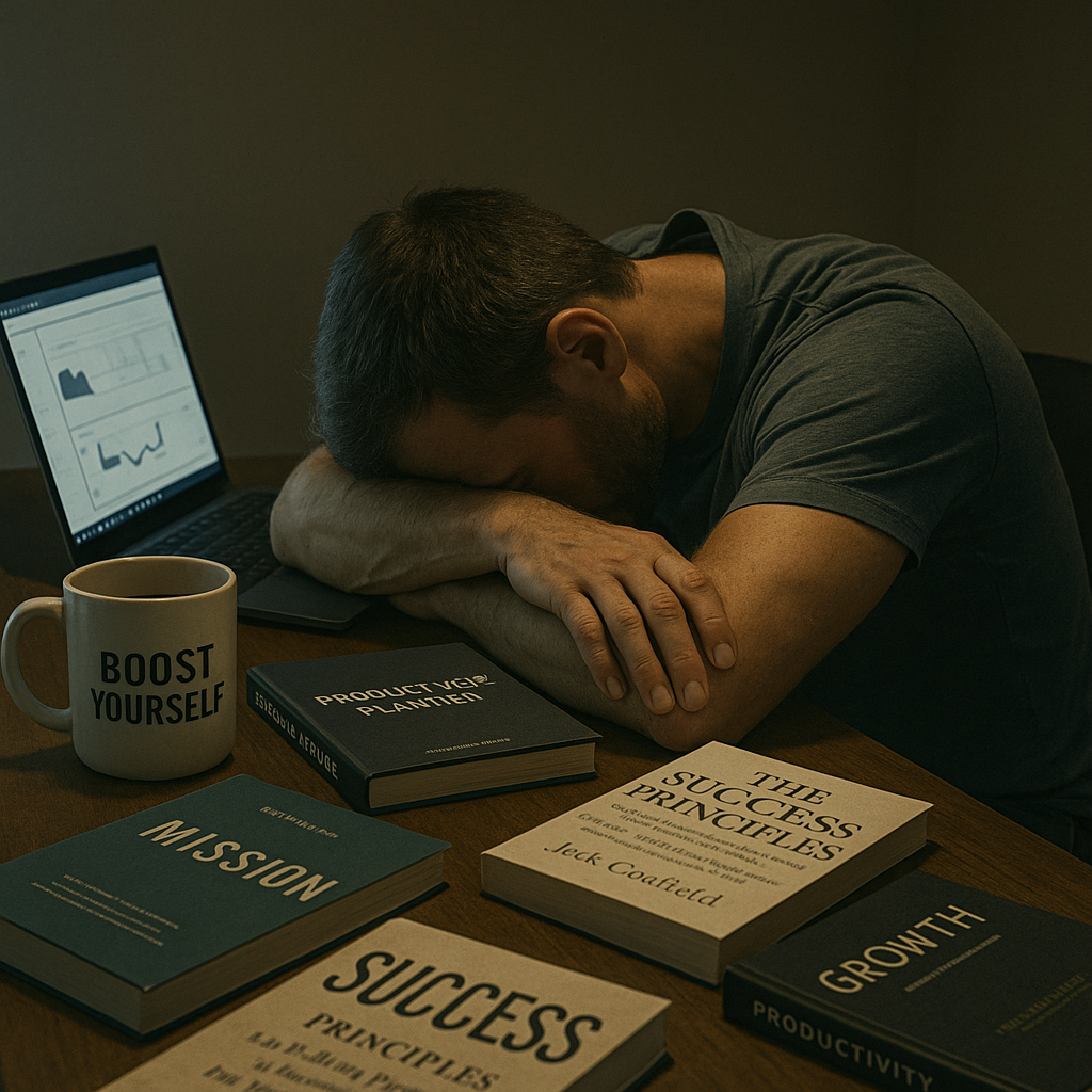 A man is sleeping at a table with books and a laptop.