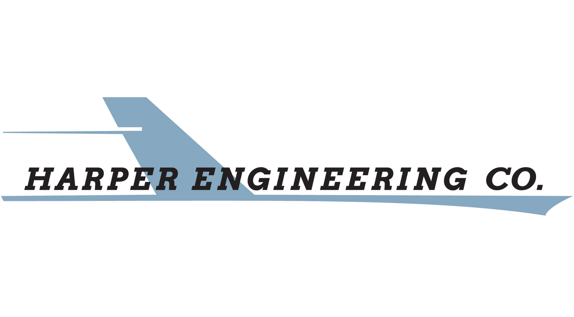 Harper Engineering Co. logo with a stylized light blue airplane tail and a horizontal line; company name below.