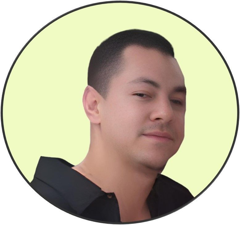 A close up of a man 's face in a yellow circle
