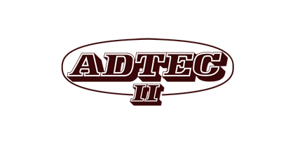 Logo of the word ADTEC in dark brown font, enclosed within a dark brown oval on white background.