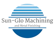 Sun-Glo Machining logo: Blue and white segmented circle design, with text 