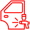 A red line icon of a car being painted.
