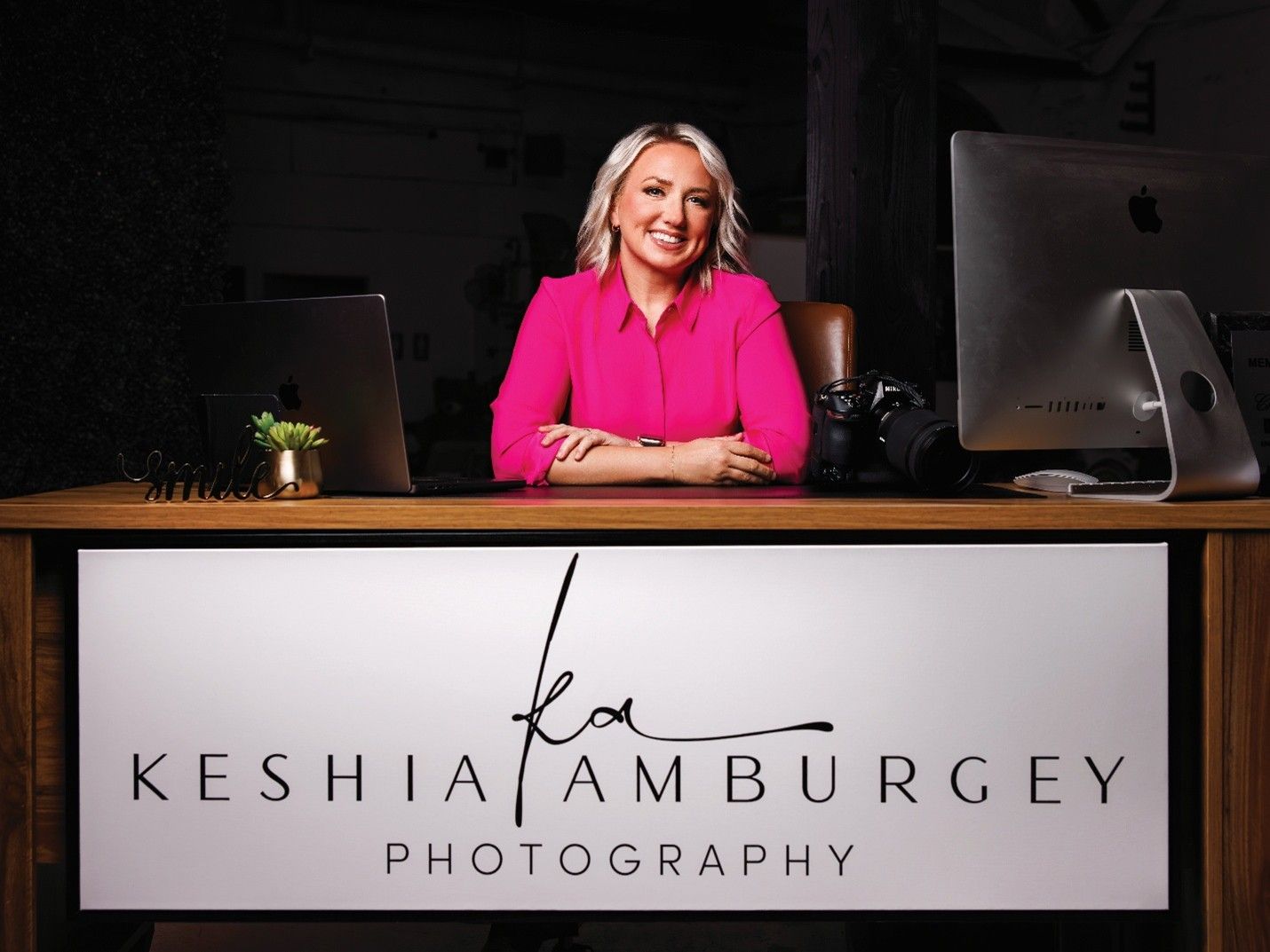 Woman at desk with 
