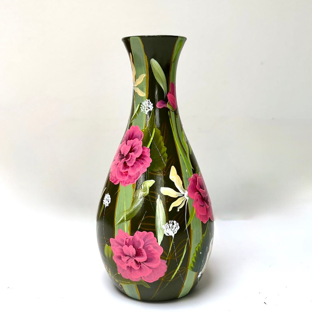 Vaas Green Stripe Flowers