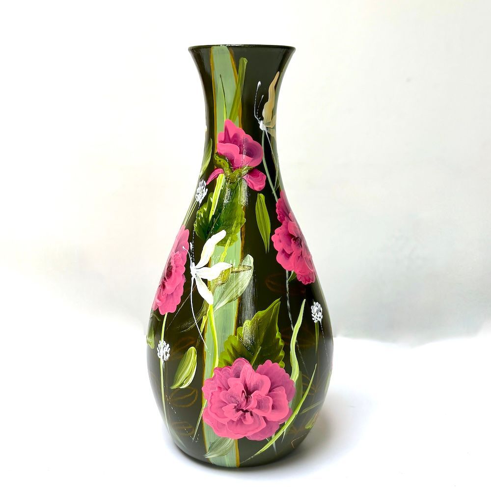 Vaas Green Stripe Flowers