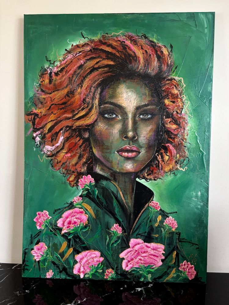 Velvet Roses mixed media portrait
