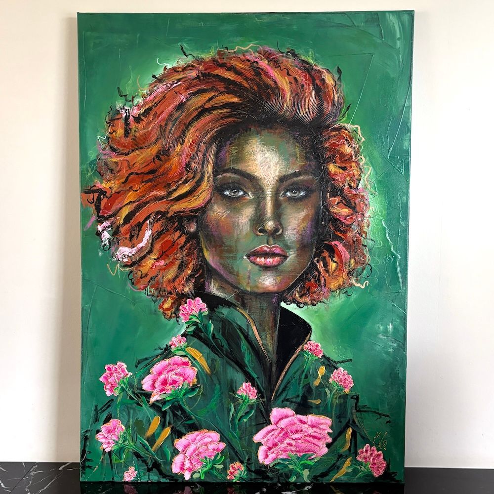 Velvet Roses mixed media portrait