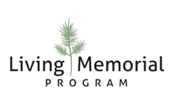 Logo for Living Memorial Program with a green pine sprig and text below.