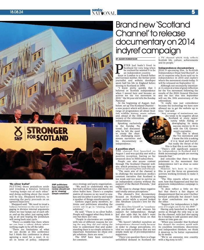 The Sunday National The Scotland Channel is to be featured in The Sunday National Newspaper.