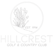 Hillcrest Golf & Country Club logo: white outline of cattails in a circle, with "Hillcrest" and "Golf & Country Club" below.