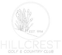 Hillcrest Golf & Country Club logo: white outline of cattails in a circle, with "Hillcrest" and "Golf & Country Club" below.