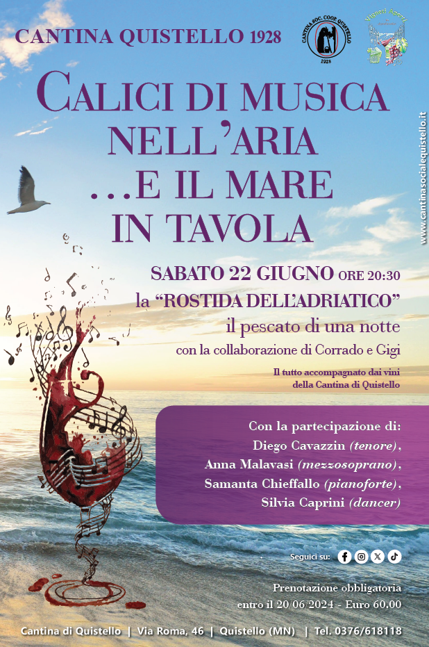 A poster for a concert called calici di musica nell aria e il mare in tavola