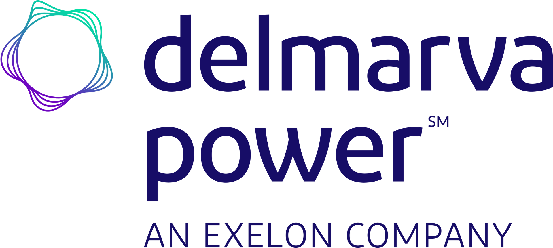The delmarva power logo is a purple logo with a purple circle in the middle.