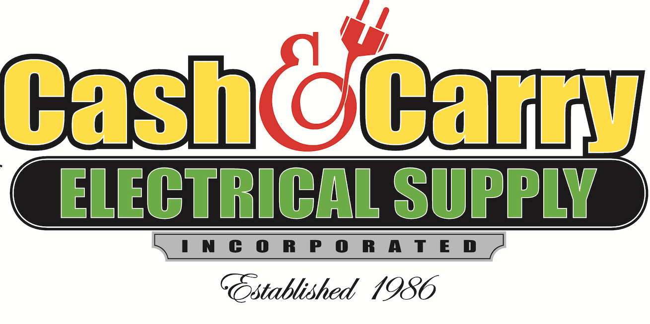 A logo for cash & carry electrical supply established in 1986