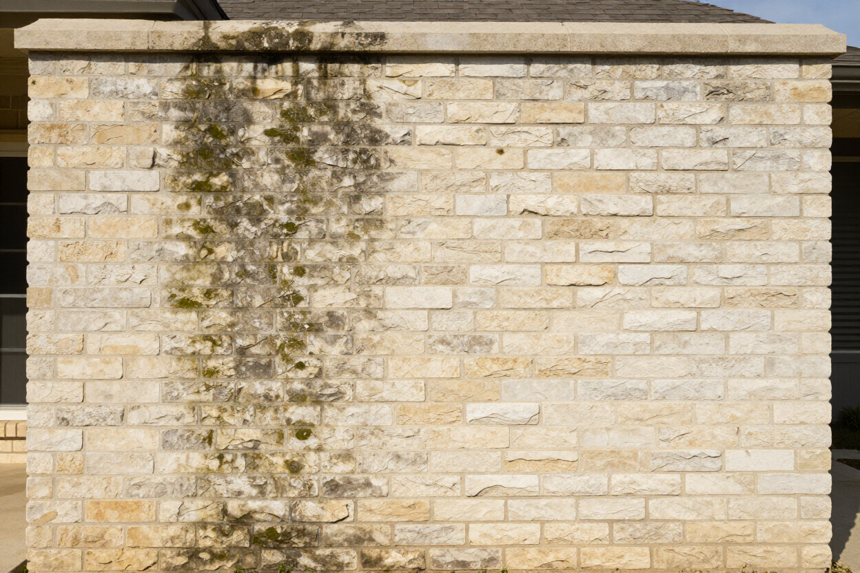 Before and after residential soft washing on Austin home exterior — Lone Star Exterior Cleaning.
