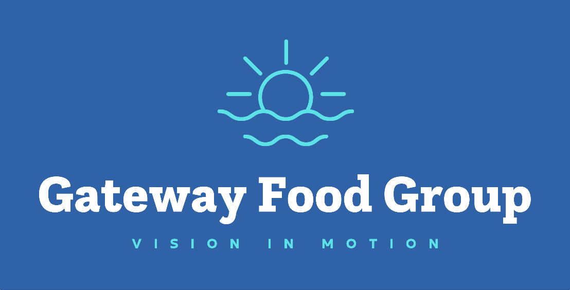 Gateway Food Group logo on a blue background, with a sun-and-wave icon and the tagline “Vision in Motion”