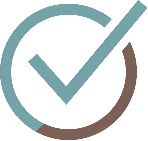 Teal and brown checkmark inside a circular outline icon