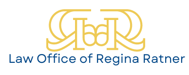 Law Office of Regina Ratner logo in gold and blue text on a white background