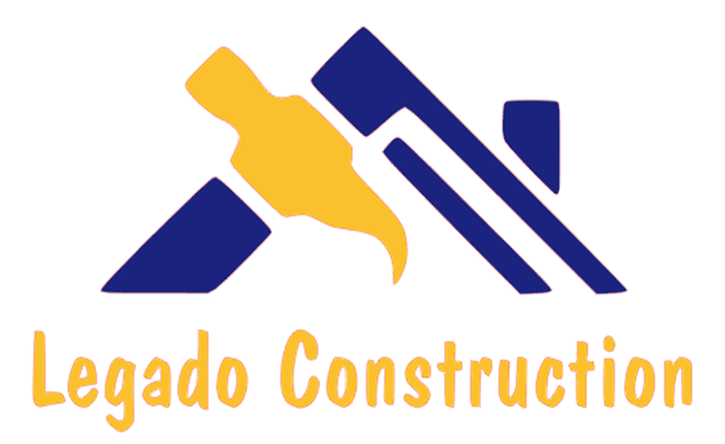 Logo for Legado Construction: blue roof with yellow hammer overlaid; yellow "Legado Construction" text below.