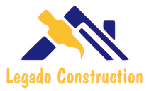 Logo for Legado Construction: blue roof with yellow hammer overlaid; yellow "Legado Construction" text below.