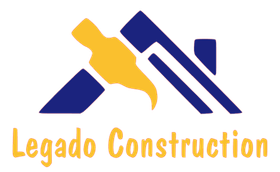Logo for Legado Construction: blue roof with yellow hammer overlaid; yellow "Legado Construction" text below.