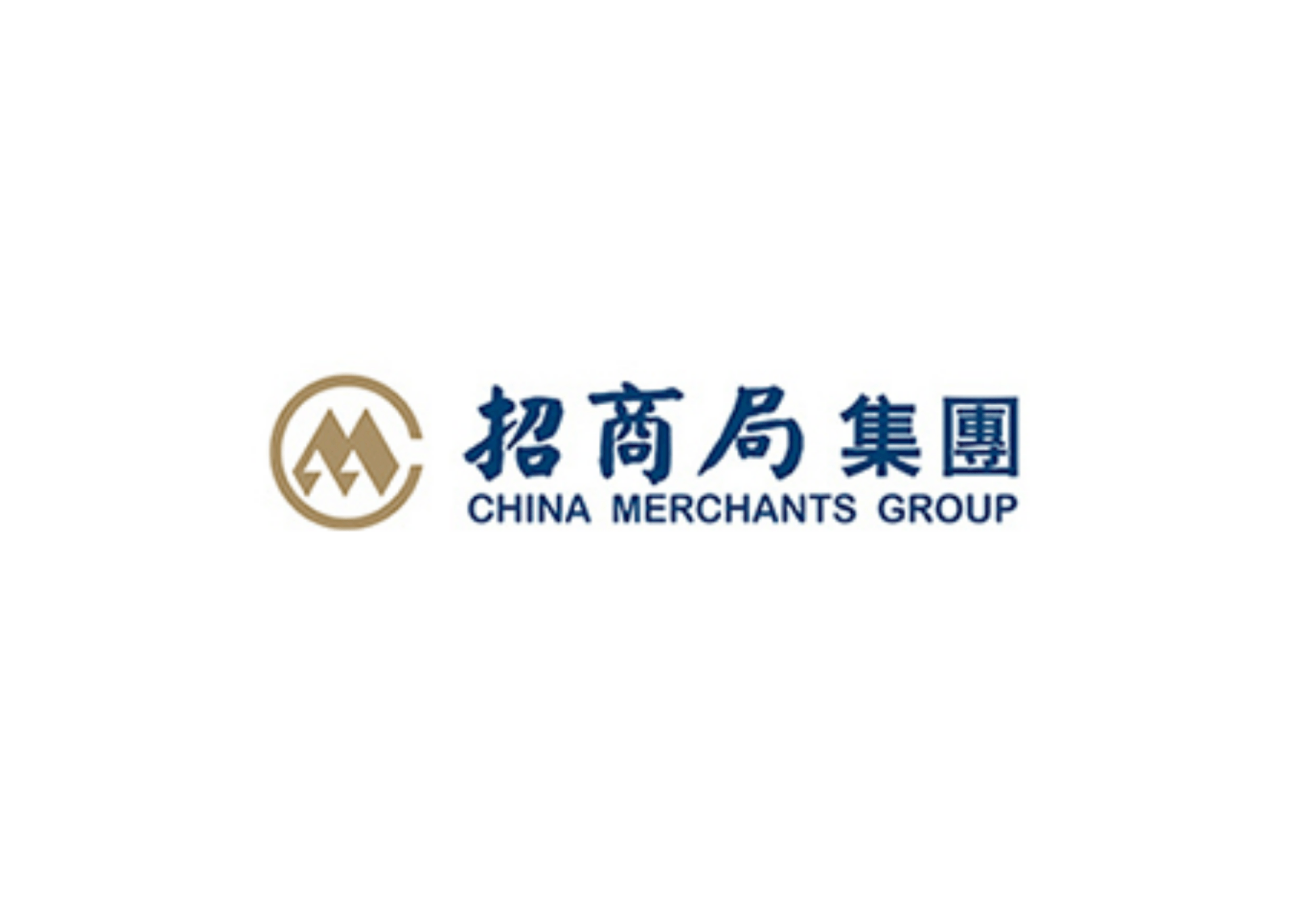 Logo of China Merchants Group, featuring a golden emblem and blue Chinese and English text.