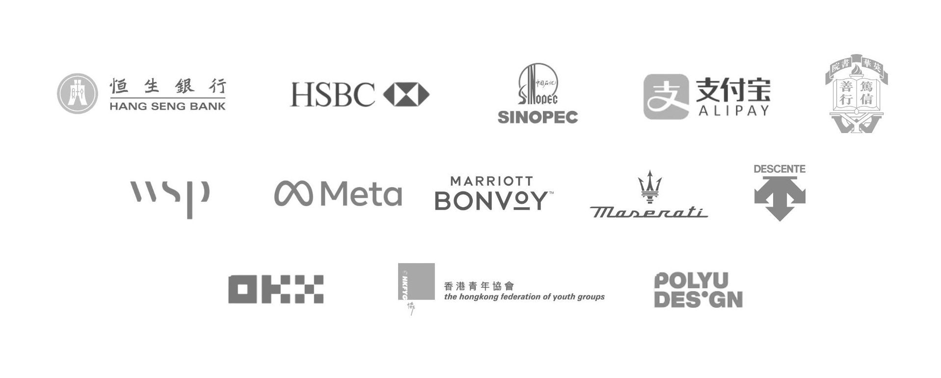 Logos of various companies, including banks, payment platforms, and fashion brands.