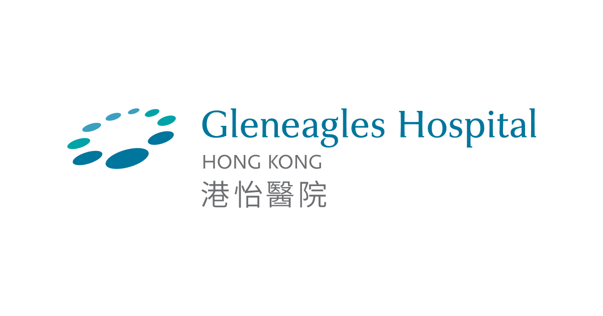 Logo for Gleneagles Hospital Hong Kong; blue text and graphic, Chinese characters below.