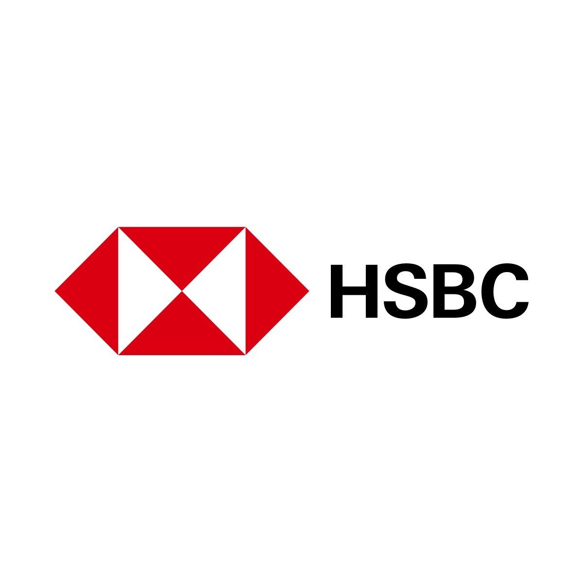 HSBC logo: Red and white diamond-shaped symbol with
