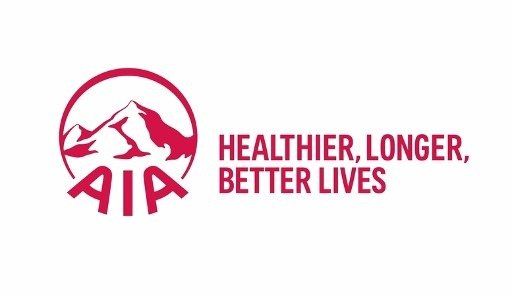 AIA logo: Red mountain range inside a circle with AIA text. Slogan: Healthier, longer, better lives.