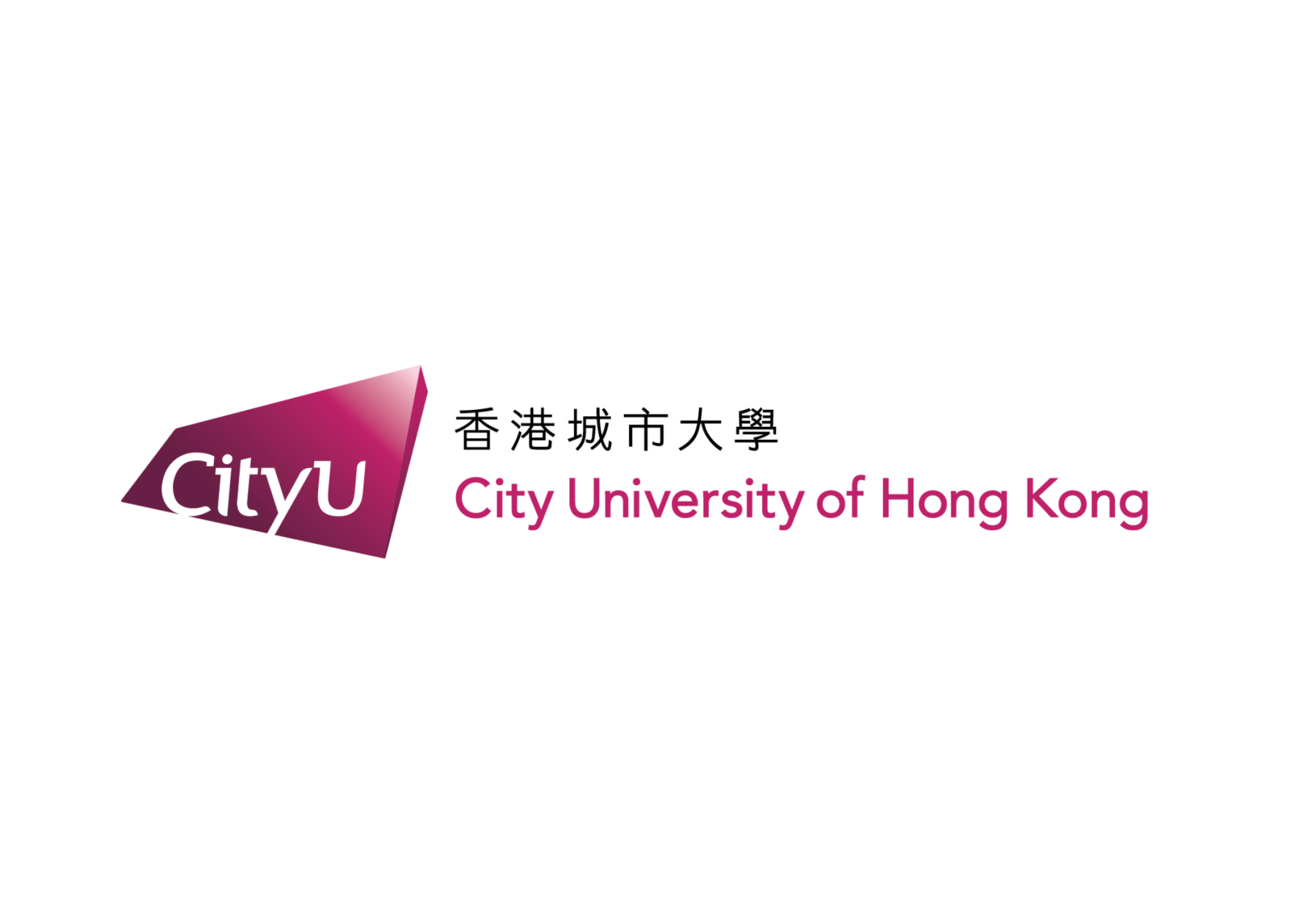 City University of Hong Kong logo: burgundy and white angled design, Chinese text, English text.