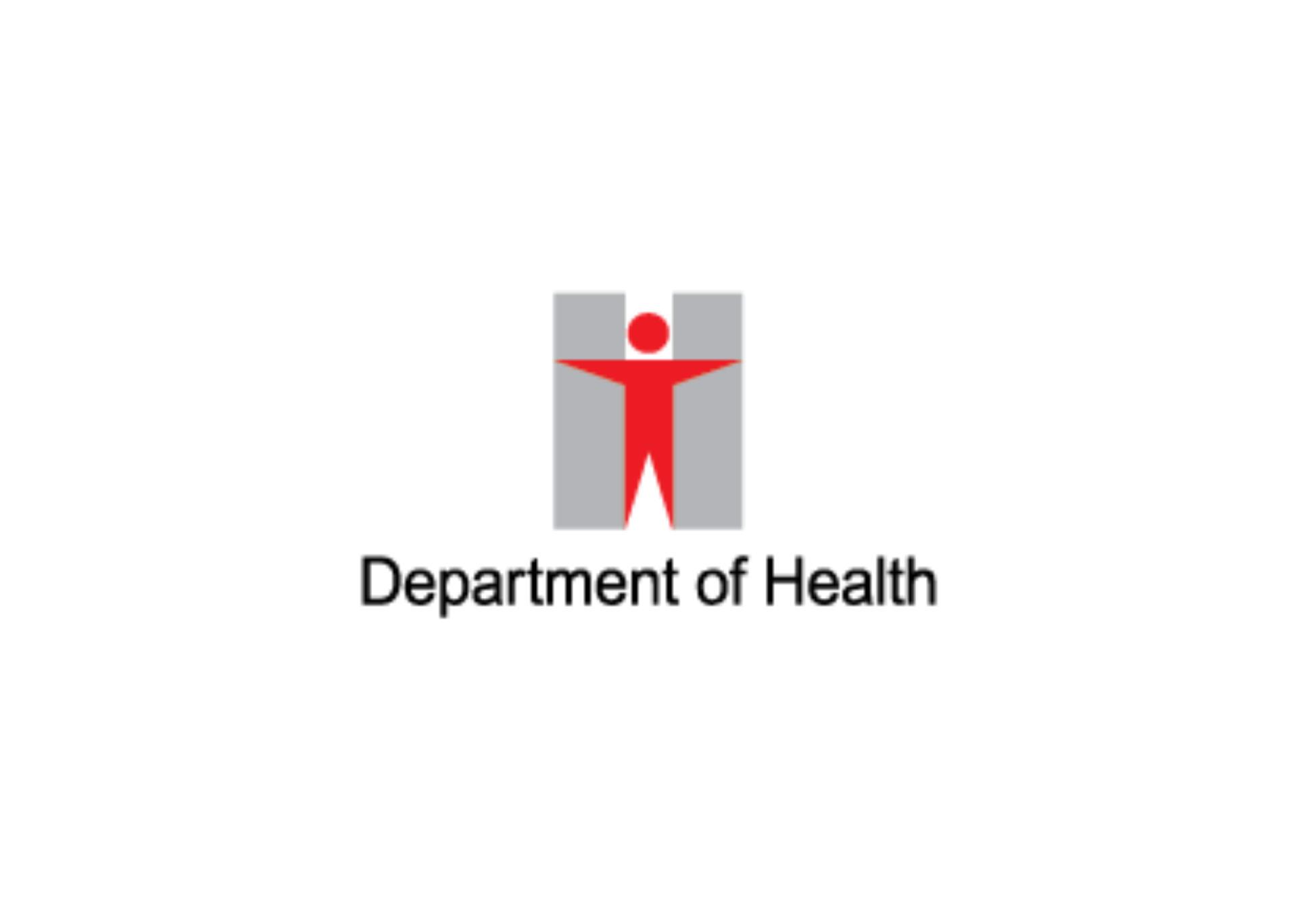 Logo of the Department of Health. Red figure within grey square, with text