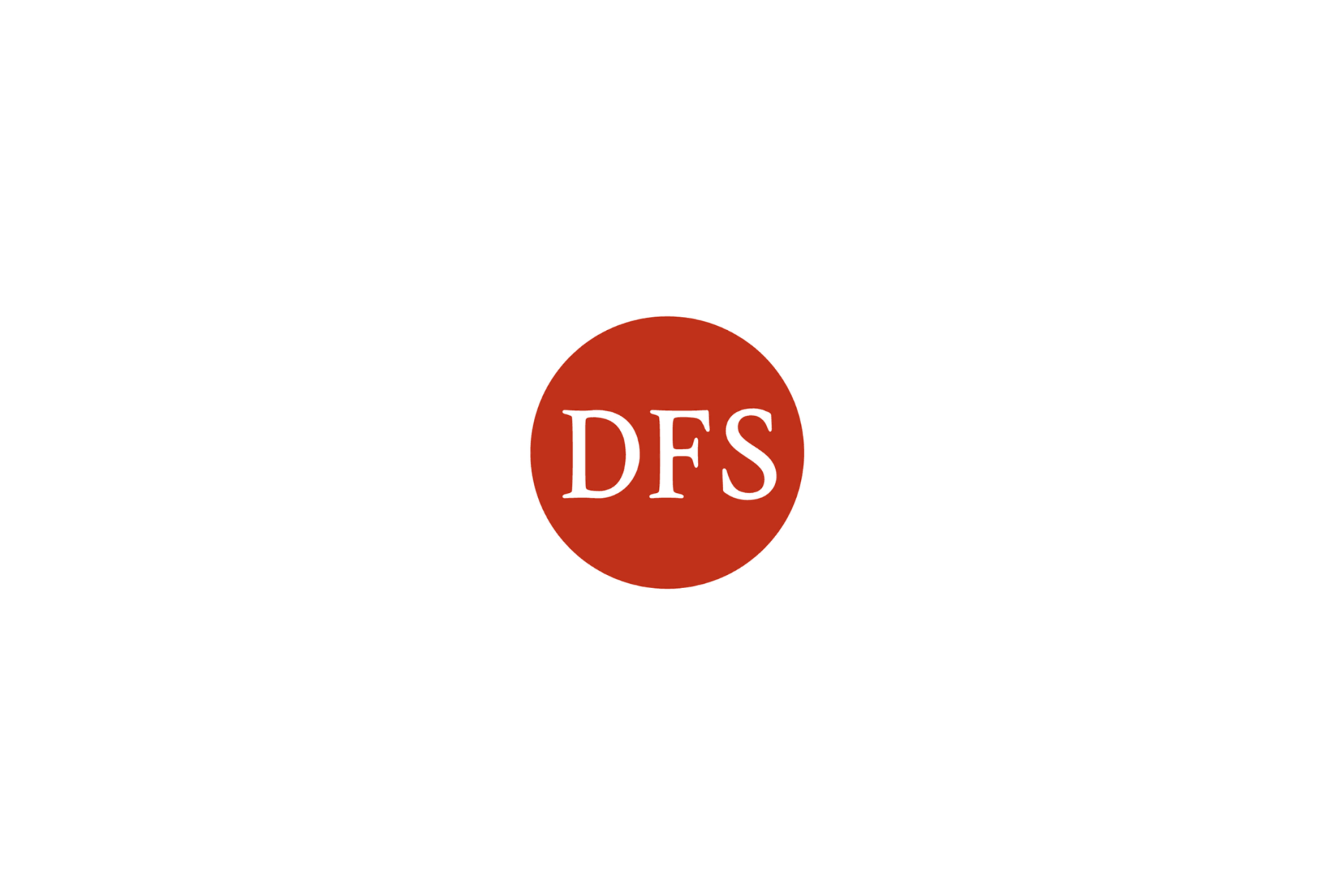 Red circle with white text: DFS.