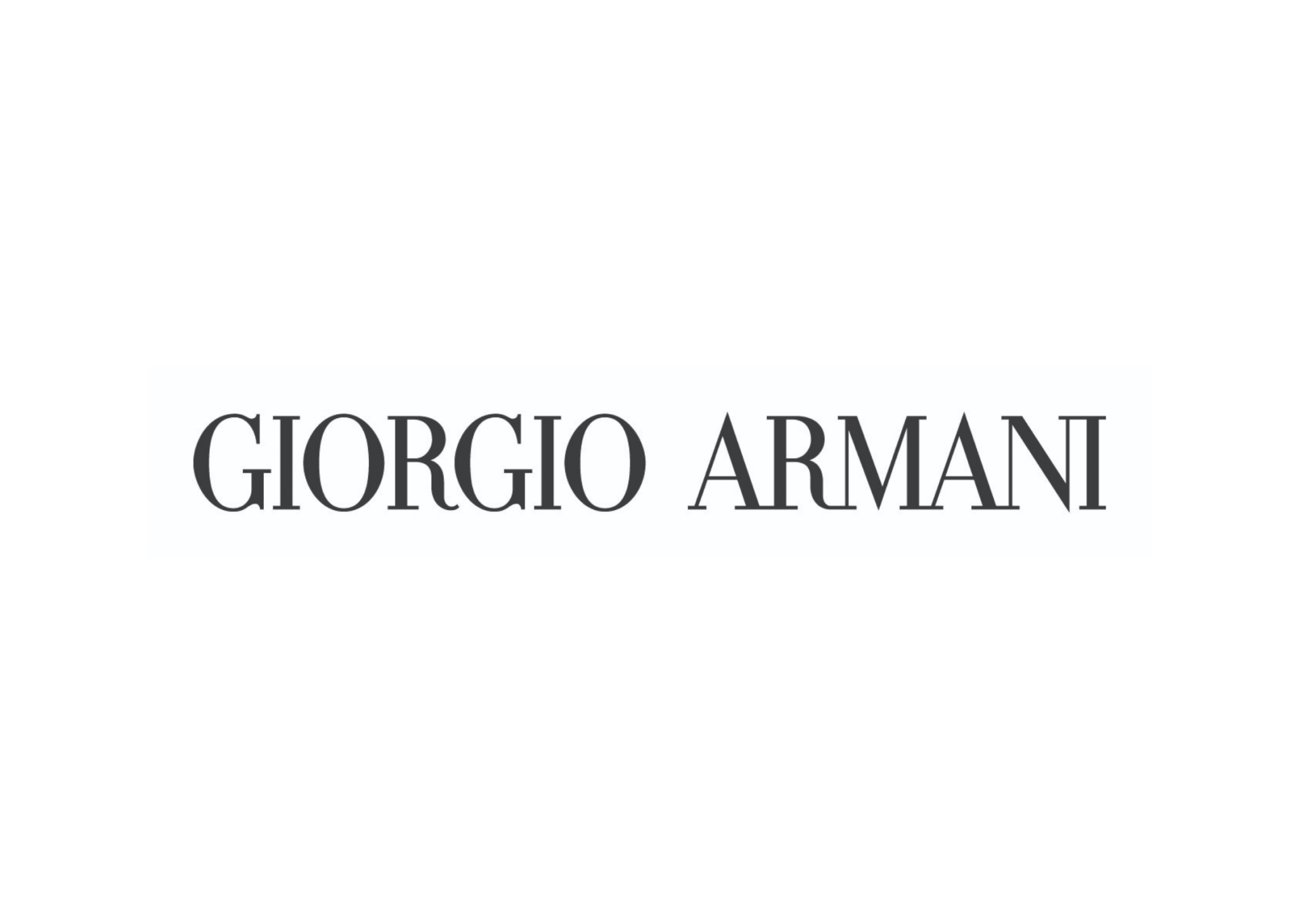Giorgio Armani logo in a dark gray font on a white background.