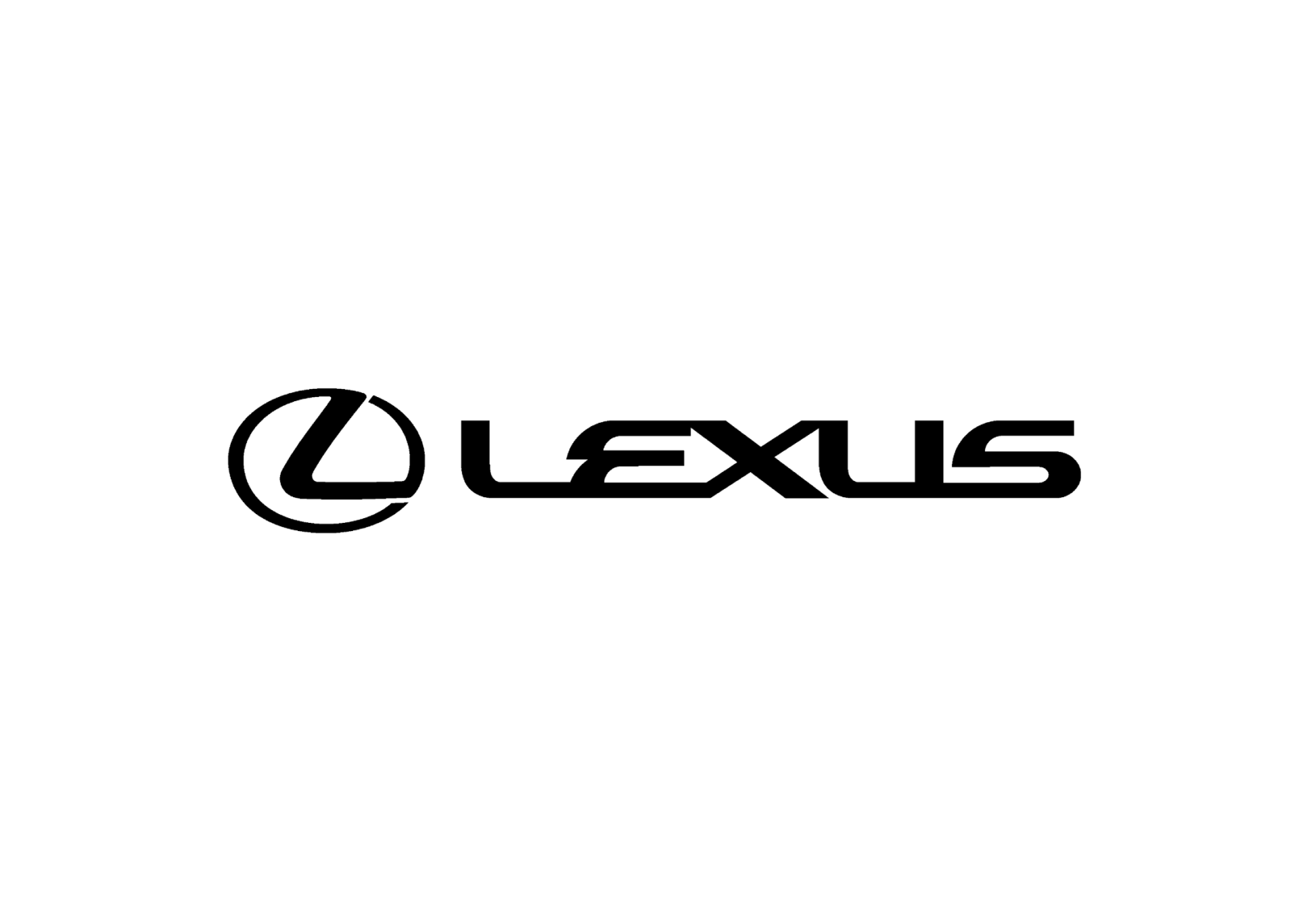 Lexus logo: Black text and emblem on a white background. The emblem is an